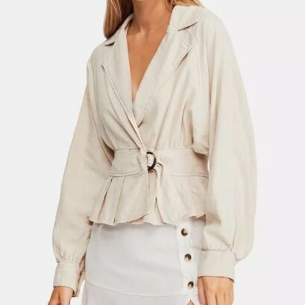 NWT Free People Joani Peplum Linen Jacket Almond Extra Small XS